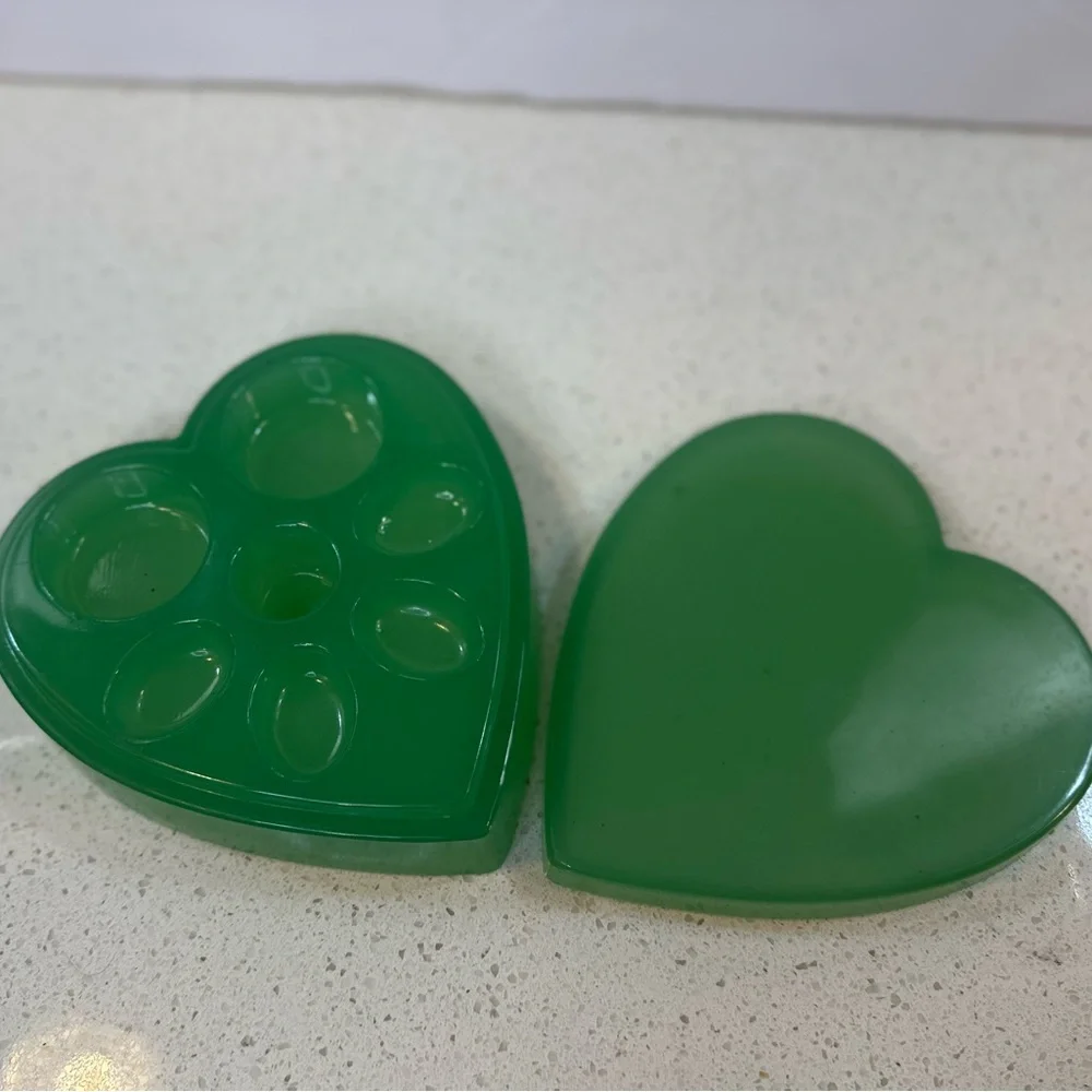 1920s E.W. Inc Chicago Art Deco Jadeite Heart Shaped Makeup Dresser Box